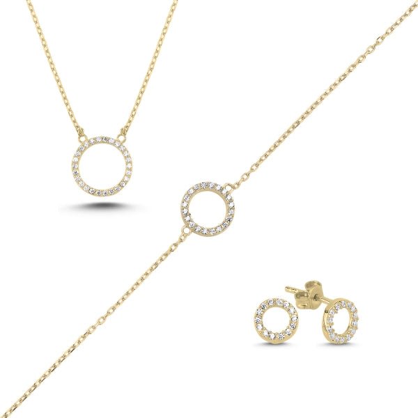 Circle Necklace Bracelet And Earrings Set in Sterling Silver - Zehrai