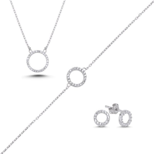 Circle Necklace Bracelet and Earrings Set in Silver Zehrai