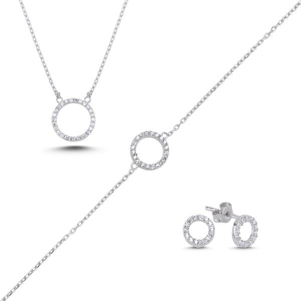 Circle Necklace Bracelet And Earrings Set in Sterling Silver - Zehrai