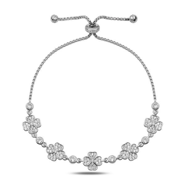 Clover Adjustable Sliding Bracelet In Sterling Silver - Zehrai