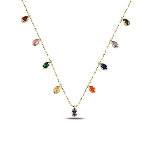 Colourful teardrop dangle choker necklace in sterling silver