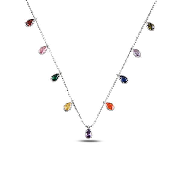 Colourful teardrop dangle choker necklace in sterling silver - Zehrai