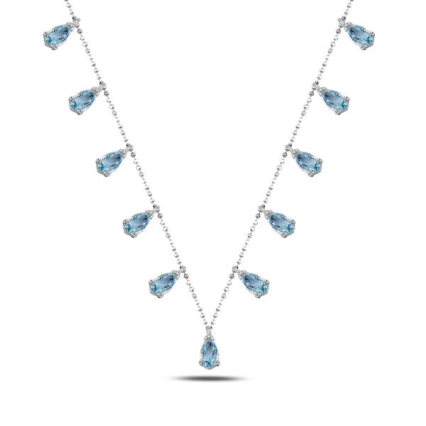 Created aquamarine dangle choker necklace in sterling silver - Zehrai