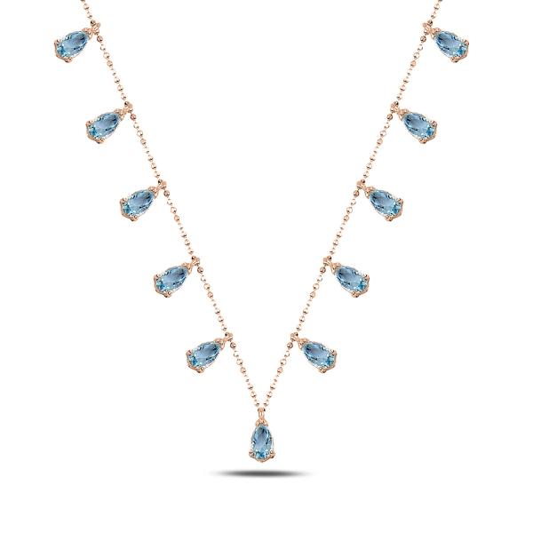Aquamarine dangle choker necklace in sterling silver