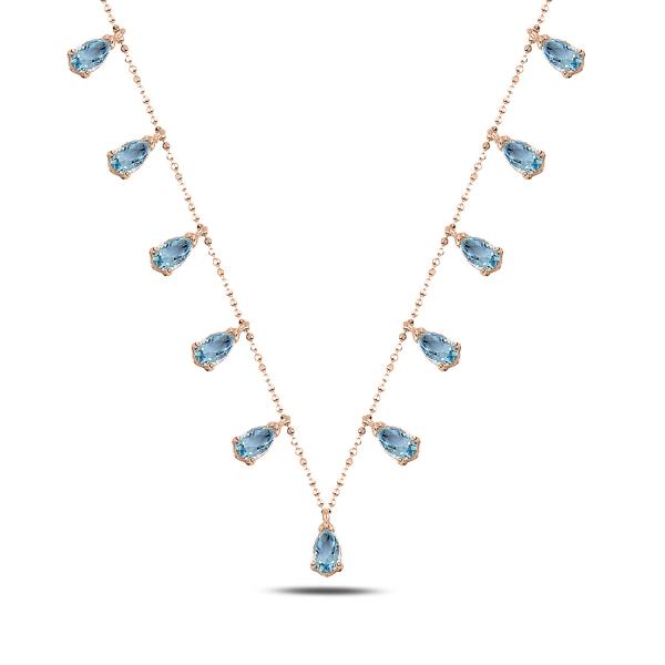 Aquamarine dangle choker necklace in sterling silver