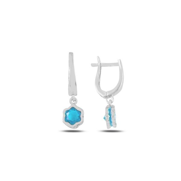 Created aquamarine dangle latch back daisy earrings in sterling silver - Zehrai
