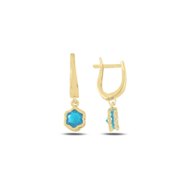 Created aquamarine dangle latch back daisy earrings in sterling silver - Zehrai