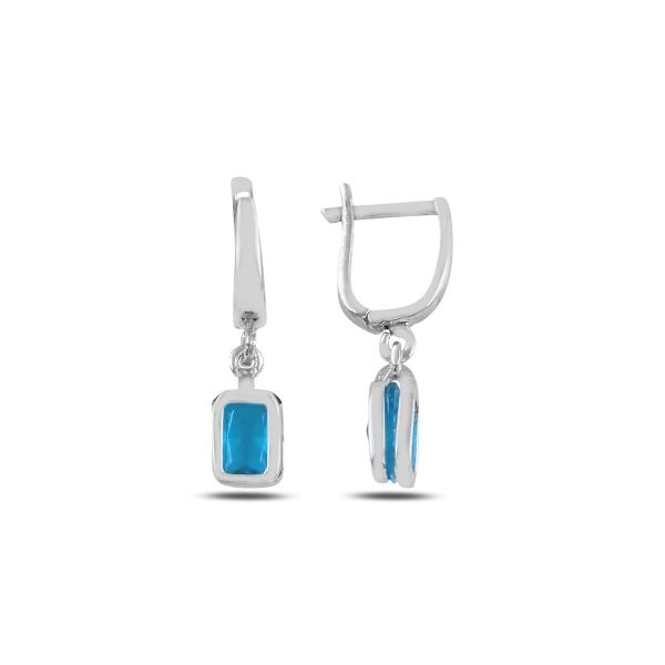 Created Aquamarine Latch Back Drop Earrings In Sterling Silver - Zehrai