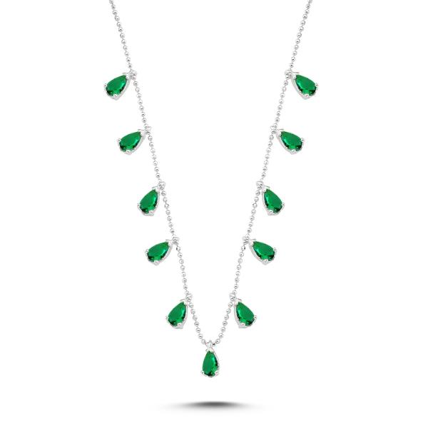 Created emerald teardrop choker necklace in sterling silver - Zehrai