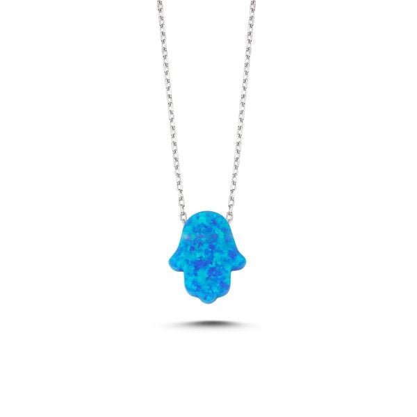 thumbnail image 2 of Opal Hamsa Necklace – Sterling Silver Chain & Pendant, Turquoise Blue, Handmade In USA 2 of 2
