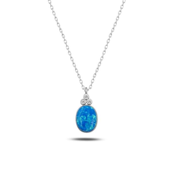 Created Opal Necklace With CZ in Sterling Silver - Zehrai