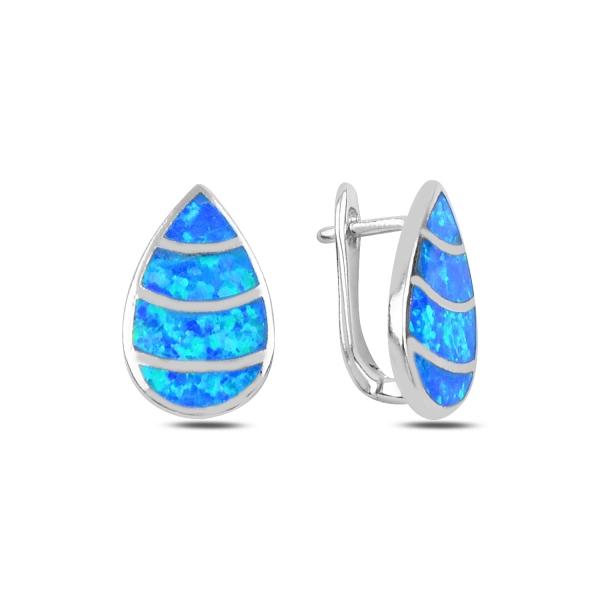 Created opal teardrop latch back earrings in sterling silver - Zehrai