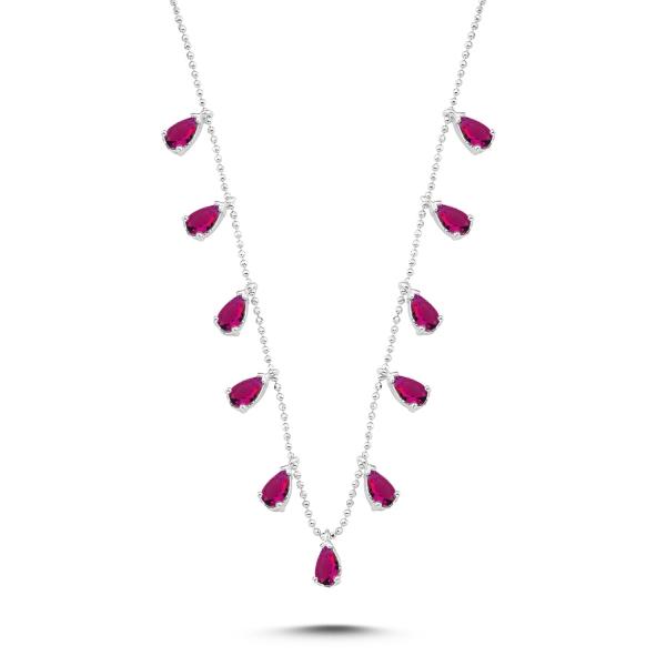 Ruby Colour dangle choker necklace in sterling silver