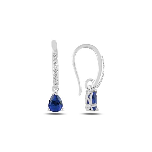 Created sapphire and cubic zirconia drop earrings in sterling silver - Zehrai