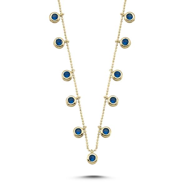 Created sapphire dangle choker necklace in sterling silver - Zehrai