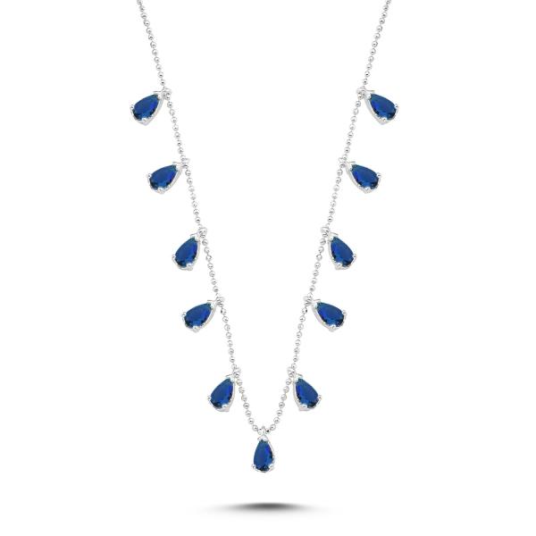 Created sapphire teardrop choker necklace in sterling silver - Zehrai
