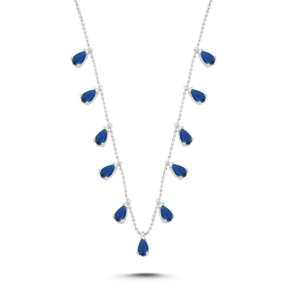 Created sapphire teardrop choker necklace in sterling silver - Zehrai