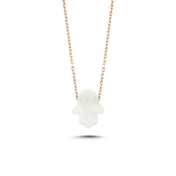 Created White Opal Hamsa Necklace In Sterling Silver
