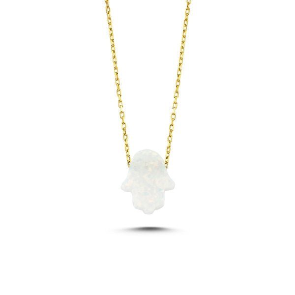 Created White Opal Hamsa Necklace In Sterling Silver - Zehrai