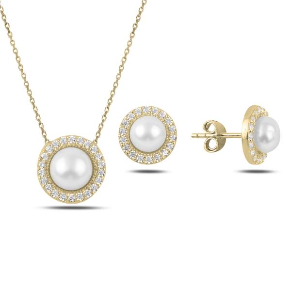 Cultured fresh water pearl necklace and earrings set