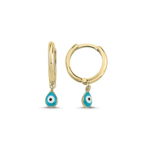Dainty Turquoise Evil Eye Huggie Hoop Earrings In Sterling Silver - Zehrai
