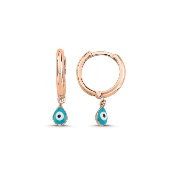 Dainty Turquoise Evil Eye Huggie Hoop Earrings In Sterling Silver