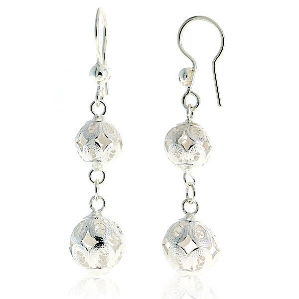 Dangle Ball Filigree Drop Earrings In Sterling Silver - Zehrai