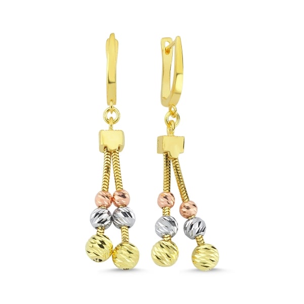 Dangle Earrings With Diamond Cut Tri Colour Balls In Sterling Silver - Zehrai