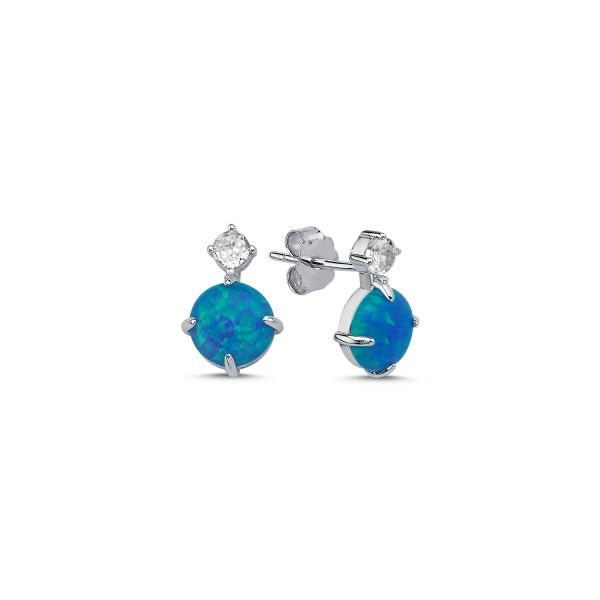 Dangle Round Created opal stud earrings in sterling silver - Zehrai