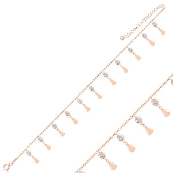 Dangle Teardrop & CZ Anklet in Sterling Silver - Zehrai