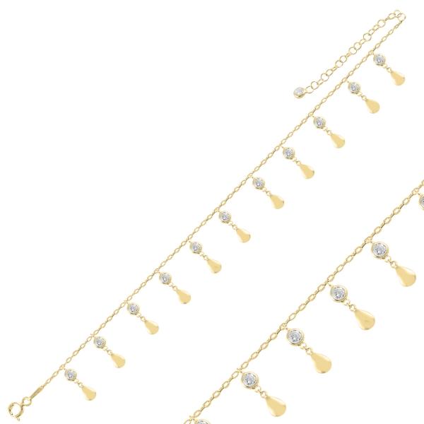 Dangle Teardrop & CZ Anklet in Sterling Silver - Zehrai