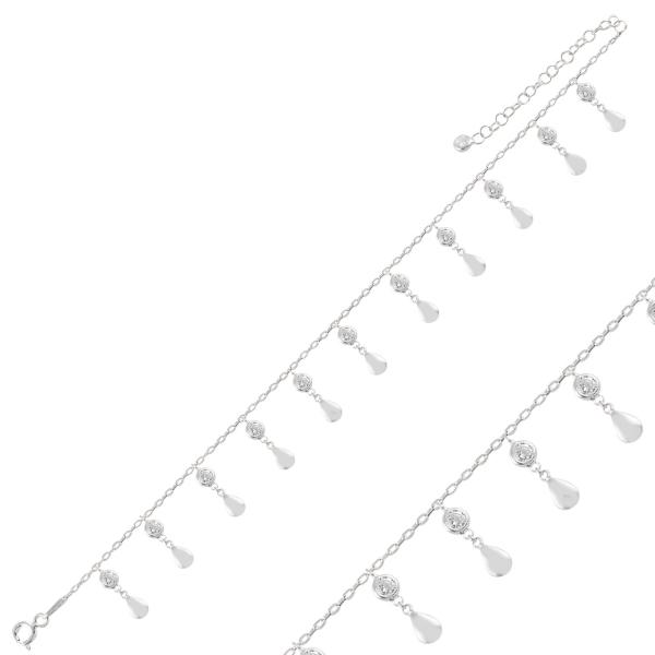 Dangle Teardrop & CZ Anklet in Sterling Silver
