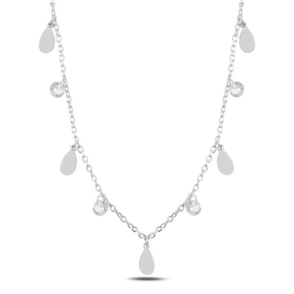 Dangle Teardrop & CZ Choker Necklace in Sterling Silver - Zehrai