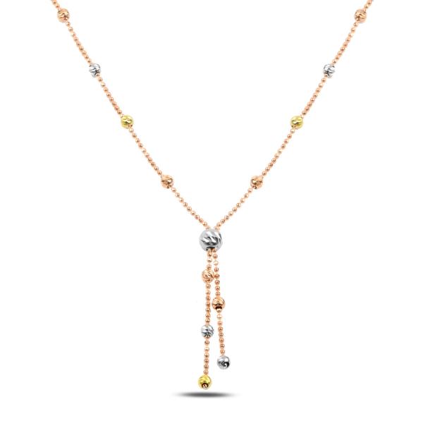 Diamond cut tri color ball Y necklace in sterling silver - Zehrai