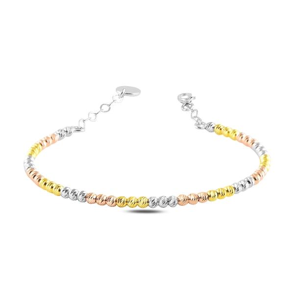 Diamond cut tri colour ball bangle in sterling silver - Zehrai