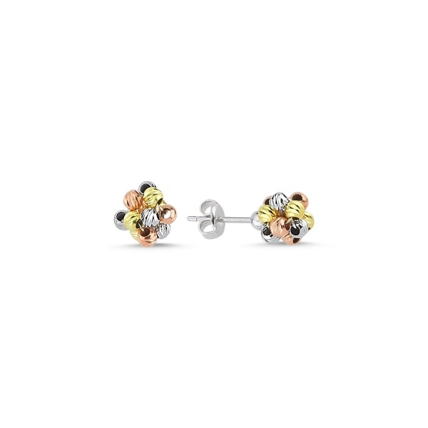 Diamond Cut Tri Colour Ball Stud Earrings In Sterling Silver - Zehrai