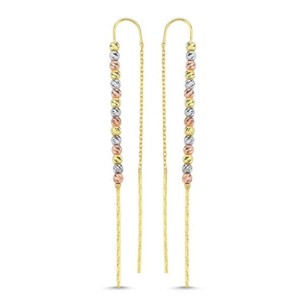 Diamond Cut Tri Colour Ball Threader Earrings In Sterling Silver - Zehrai