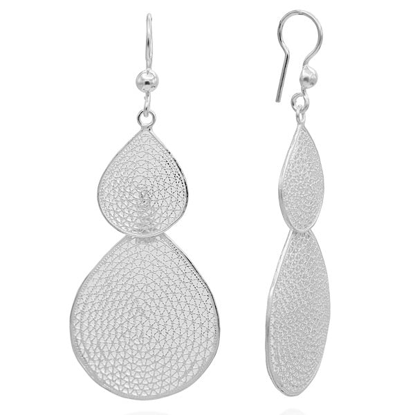 Double teardrop filigree earrings in sterling silver - Zehrai