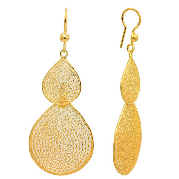 Double teardrop filigree earrings in sterling silver - Zehrai