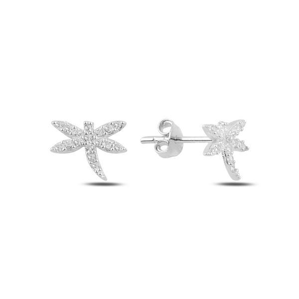 Dragonfly stud earrings with cubic zirconia in sterling silver - Zehrai