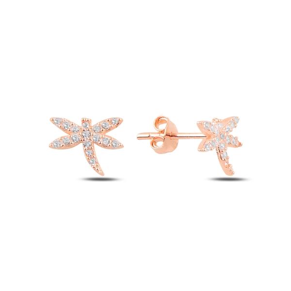 Dragonfly stud earrings with cubic zirconia in sterling silver - Zehrai