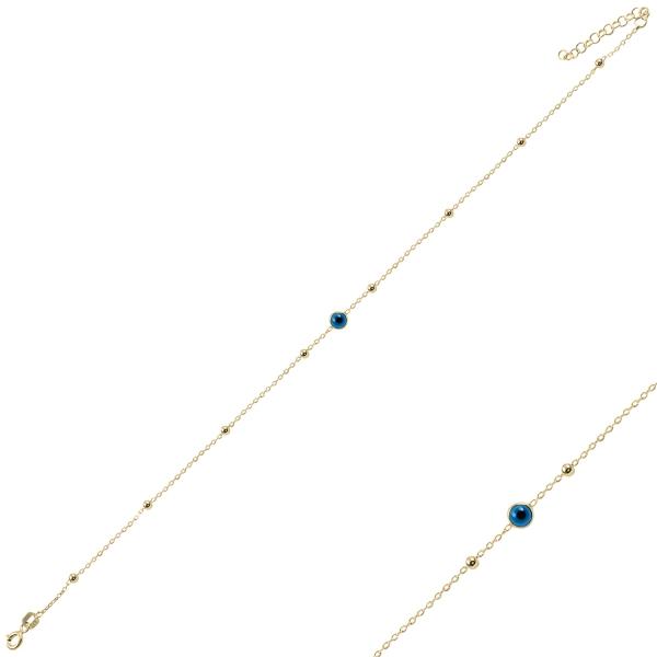 Evil Eye And Ball Anklet in Sterling Silver - Zehrai