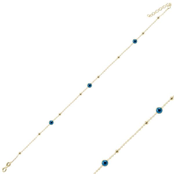 Evil eye and ball anklet in sterling silver - Zehrai