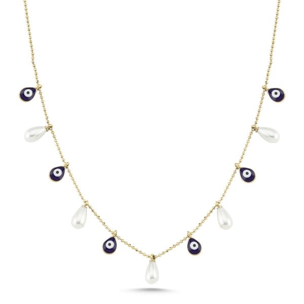 Evil Eye And Cultured Fresh Water Pearl Choker Necklace In Sterling Silver