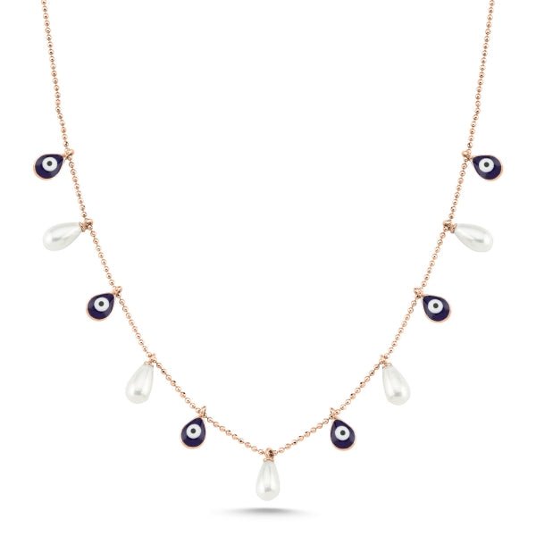 Evil Eye And Cultured Fresh Water Pearl Choker Necklace In Sterling Silver - Zehrai
