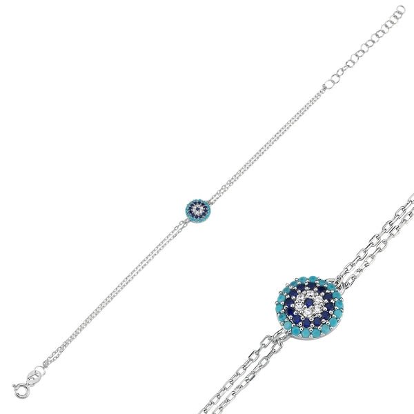 Evil Eye Bracelet With Extension Chain In Sterling Silver - Zehrai