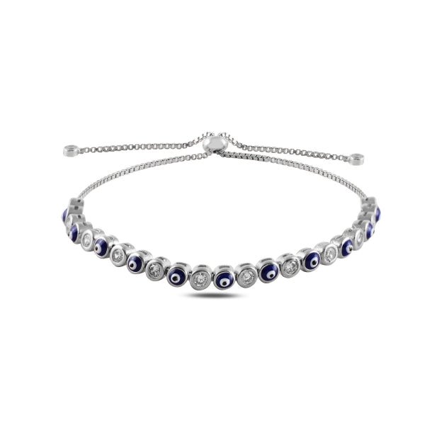 Evil Eye & CZ Adjustable Sliding Bracelet In Sterling Silver - Zehrai