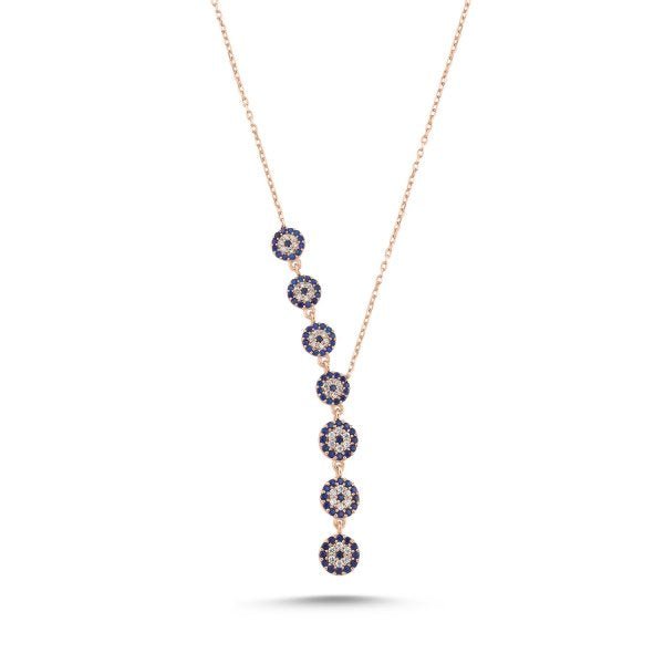 Evil Eye CZ Dangle Y Necklace In Sterling Silver