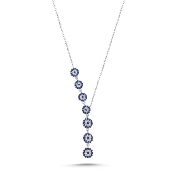Evil Eye CZ Dangle Y Necklace In Sterling Silver