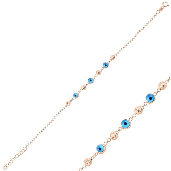 Evil eye diamond cut ball bracelet in sterling silver - Zehrai